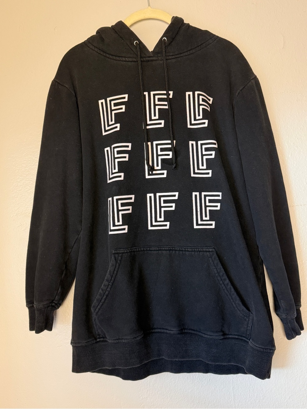 LF Oversized Black Hoodie with White Graphic Logo